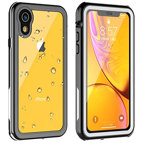 iphone xr 防水ケース, iphone xr ケース 完全防水 防塵 耐衝撃 Qi充電 フェイスID認証対応 軽量 薄型 クリア 透明 付け外し簡単 保護タッチパネルスクリーン付き アウトドア スポーツ 海 釣り 安心感 iphone xr 防水ケース（6.1インチ） (黒白)