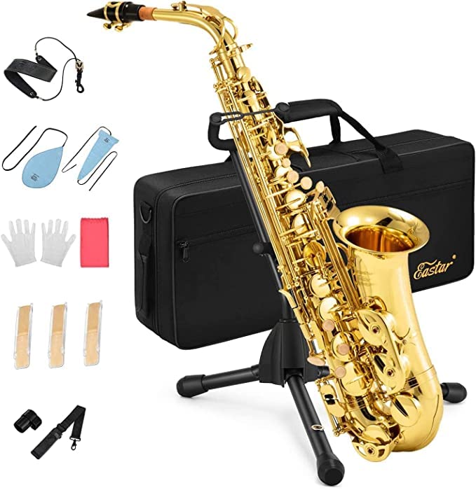 Eastar サックス アルトサックス Eb Saxophone ゴールドラッカー サクソフォン ケース付き お手入れセット サックス 初心者 AS-Ⅱ