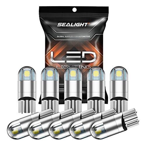 SEALIGHT t10 led ルームランプ ポジションランプ ナンバー灯 3030SMD 明るいLEDチップ 高輝度 6000K スモールライト ドームライト マップライト ドアライト 爆光 車検対応 無極性 50000時間寿命 168 2825 W5W 10個セット (ホワイト) 3年間メーカ保証