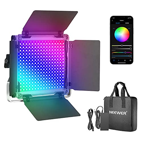 Neewer 660 RGB LEDライト APP制御付き 660 SMD LEDs CRI 97+/3200K-5600K/明るさ0-100％/0-360調整可能な色/9該当シーン LCDスクリーン/Uブラケット/バーンドア/金属シェル付き 撮影用