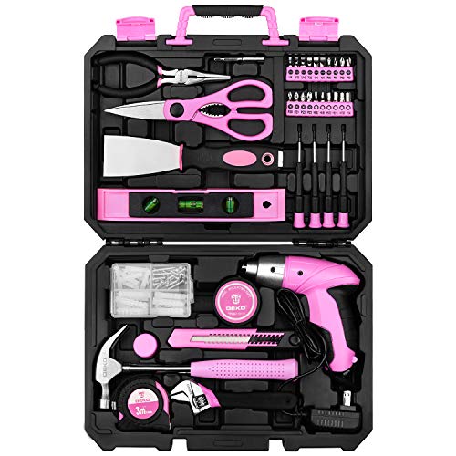 DEKO Pink 98 Piece Tool Set,General Household Hand Tool Kit with Plastic Toolbox Storage Case 141［並行輸入］