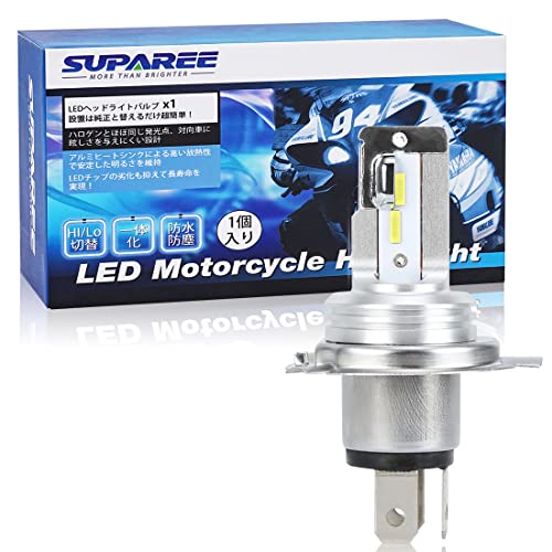 SUPAREE H4 バイク用LEDヘッドライト HI/LO切替 ファンレス 車検対応 LEDバルブ CSP1860チップ搭載 18W 6500k ホワイト 無極性 1個入り