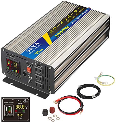 SAYA 正弦波インバーター 2000W 12V 100V 瞬間最大4000W インバーター DC→AC 変換器 50Hz/60Hz 車から家庭用電源 非常電源・補助電源に