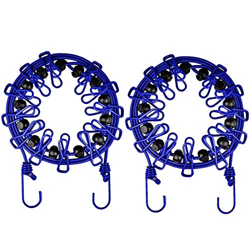 Aiie 洗濯物干しロープ 2本セット 洗濯ロープ クリップ12個 ストッパー付き 防風 調整バックル付き 下垂防止 弾力ゴム紐 伸縮 キャンプ 旅 出張