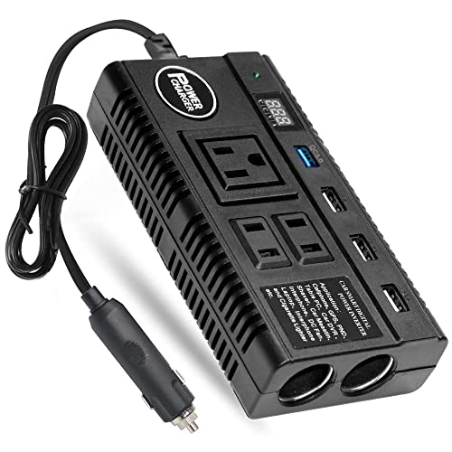 カーインバーター 120W コンバーター DC24V 12VをAC110Vに変換 修正正弦波 シガーソケット 車載充電器 12V車＆24Vトラック対応 高速充電 USB 4ポート ACコンセント 3口/2口 8つ保護機能 ディスプレイ画面付き