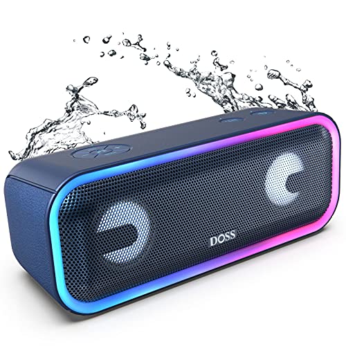 DOSS SoundBox Pro+ Bluetoothワイヤレススピーカー 【24W 重低音／１5時間再生 ／ワイヤレスステレオ対応／リズムに合わせるランプ搭載／IPX5 規格防水機能／マイク内蔵／20ｍ最大伝送距離／小型 旅行用／車載用】 大音量スピーカー