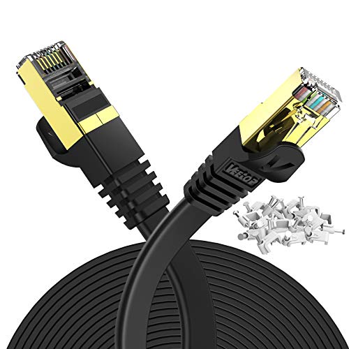 50m Veetop CAT7 LANケーブル カテゴリー7 フラット 高速 10Gbps 750MHz STP 金メッキコネクタ RJ45 二重シールド 爪折れ防止 光回線 有線ランケーブル wi-fiケーブル パソコン モデム ルーター ラップトップ プリンター PS3 PS4 PS5 Xbox等に対応らんけーぶる