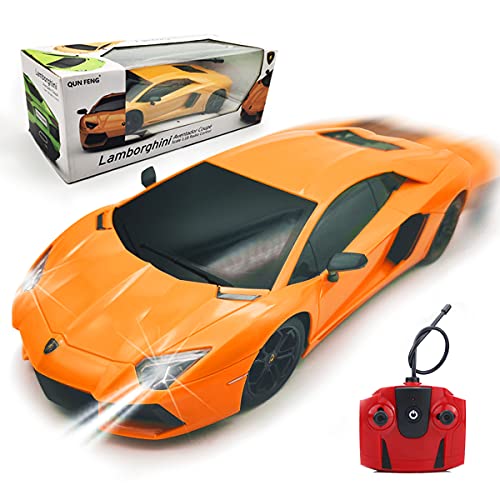 QUN FENG 1/18 Lamborghini ランボルギーニ ラジコン ラジコンカー こども向け リモコンカー 車のおもちゃ 電動RCカー レース ミニカー 高速車 ラジコンくるま おもちゃ カー LED搭載 男の子 子供のおもちゃ 知育玩具 プレゼント 贈り物 誕生日 人気 かっこいい オレンジ