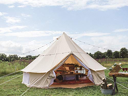 防水キャンバスアウトドアキャンプ3/4/5/6メートルサファリテントグランドシート付きbell tent (ベージュコットンキャンバステント, 直径 5 メートル)