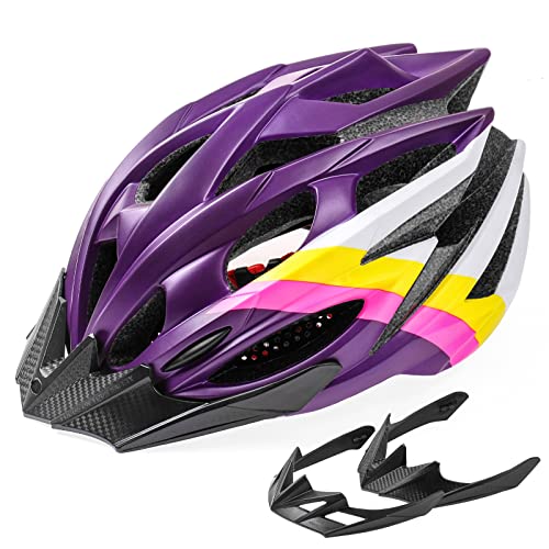 KINGBIKE自転車 ヘルメット大人のロードバイク/サイクリングヘルメットシンプルなヘルメットのバックパックメンズ女性との超軽量高剛性LEDライトヘルメット56-63 CM M/L/XL(CPSC認証済み) (M/L（56-60CM), パープル-1)