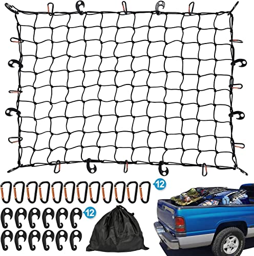 Kohree カーゴネット 180×120cm 車用 ラゲッジネット ルーフキャリア ツーリングネット 天井 荷物落下防止 ゴム 伸縮性 トランク 荷台用 Dリング&2WAYフック付 収納ポーチ付属 アウトドア用品