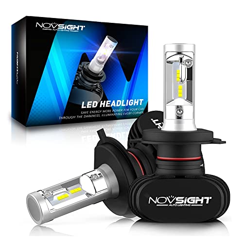 NOVSIGHT H4 LED ヘッドライト HI/LO切替 車/バイク用 LEDバルブ 8000LM 50W 6500K ホワイト 12V/24車対応 ファンレス (2個入) 販売者3年保証