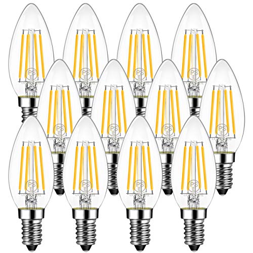 LVWIT LEDフィラメント電球 LEDシャンデリア燭台電球 E12口金 led e12電球色 4.5W(白熱電球40W相当) 2700K 電球色 470lm 広配光タイプ 長寿命 12個パック 非調光