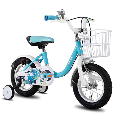 cycmoto 子供用自転車 2 3 4 5 6歳 12インチ 14インチ 16インチ 幼児用自転車 花と傘 補助輪付き 誕生日プレゼント 子供のギフト バランス感覚養成 キッズバイク 贈り物 高さ調節可能 男の子 女の子 ピンク ホワイト ブルー (ブルー, 12インチ)