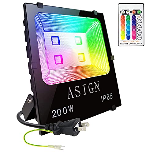 LED投光器 RGB フラッドライト 16色 4モード ガーデンライト リモコン付き 防水仕様IP65 (ホリデー照明ライト、風景ランプ、ステージランプ-200W)