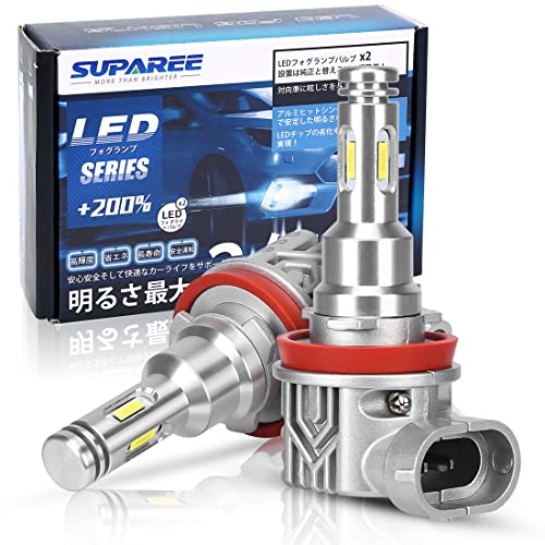 SUPAREE H8/H9/H11/H16 ledフォグランプ CSP1860チップ搭載 四面発光 9000LM(4500LM*2) 6000K DC12/24V車対応 ホワイト 無極性 2個セット