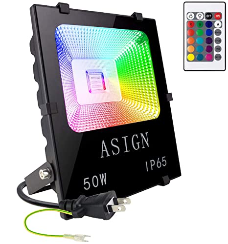 LED投光器 RGB フラッドライト 16色 4モード ガーデンライト リモコン付き 防水仕様IP65 (ホリデー照明ライト、風景ランプ、ステージランプ) (ブラック-50W)