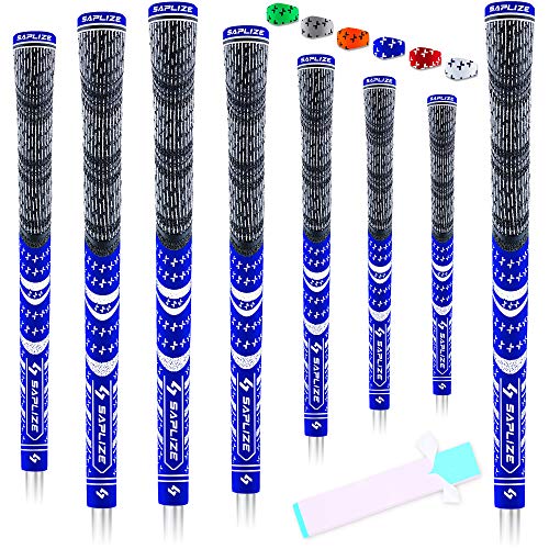 【８本セット】SAPLIZE セープライズ ゴルフグリップ ハーフコード・ラバー 多色 ミッドサイズ・スタンダード 滑り止め テープも無料に 青*8 スタンダード